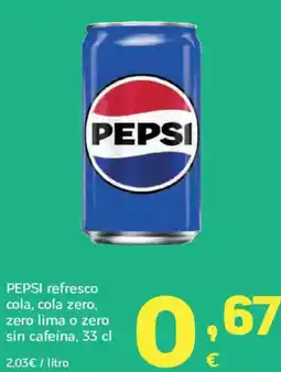 HiperDino PEPSI refresco cola, cola zero, zero lima o zero sin cafeína oferta
