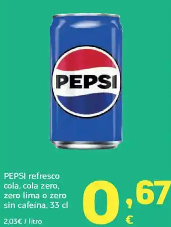 HiperDino PEPSI refresco cola, cola zero, zero lima o zero sin cafeína oferta