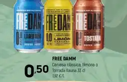 Coviran FREE DAMM Cervesa clàssica, llimona o Torrada llauna oferta