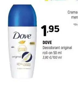 Coviran DOVE Desodorant original roll-on 50 ml 3,90 €/100 m oferta