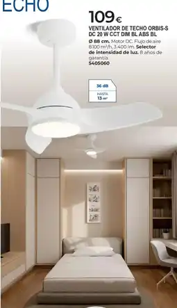 BigMat Ventilador de techo orbis-s dc 20 w cct dim bl abs bl oferta