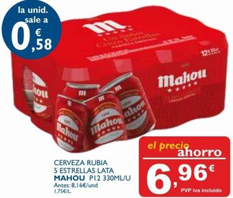 Cash Ecofamilia Cerveza Rubia 5 Estrellas Lata Mahou P12 330ml/u oferta