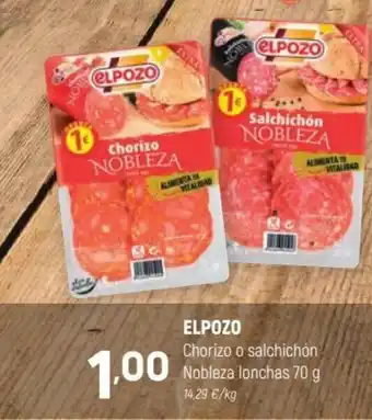 Coviran Elpozo Chorizo o Salchichón Nobleza Lonchas 70 g oferta