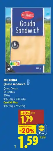 Lidl MILBONA Queso sándwich oferta
