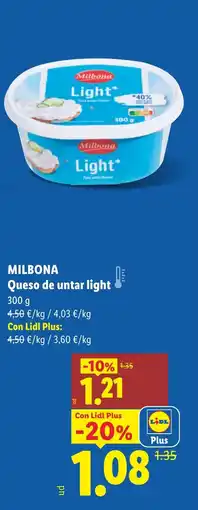 Lidl MILBONA Queso de untar light oferta