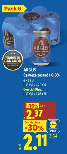 Lidl ARGUS Cerveza tostada 0,0% oferta