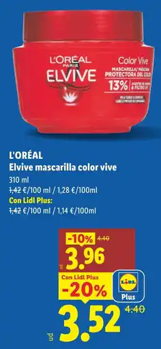 Lidl L'ORÉAL Elvive mascarilla color vive oferta