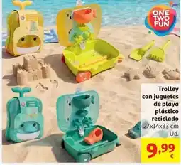 Alcampo One two fun - trolley con juguetes de playa plástico reciclado oferta