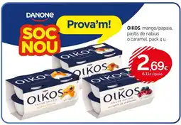 Condis OIKOS, mango/papaia, pastís de nabius o caramel, pack 4u. oferta
