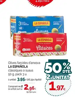 Condis LA ESPAÑOLA Olives farcides d'anxova clàssiques o suaus oferta