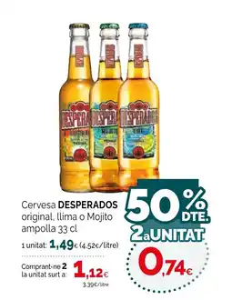 Condis DESPERADOS Cervesa original, llima o Mojito ampolla oferta