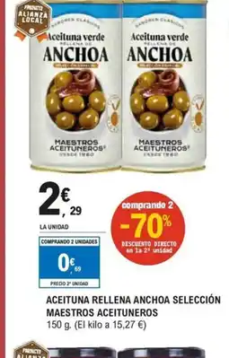 E.Leclerc Aceituna rellena anchoa selección maestros aceituneros oferta