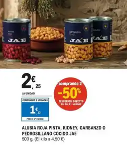 E.Leclerc Alubia roja pinta, kidney, garbanzo o pedrosillano cocido jae oferta