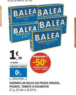 E.Leclerc Sardinillas balea 6/8 piezas girasol, picante, tomate o escabeche oferta