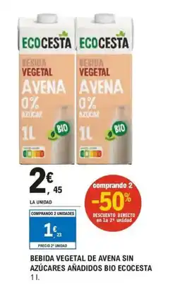 E.Leclerc Bebida vegetal de avena sin azúcares añadidos bio ecocesta oferta
