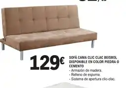 E.Leclerc Sofá cama clic clac beisbol disponible en color piedra o cemento oferta