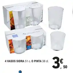 E.Leclerc 4 vasos sidra 51 c. o pinta oferta