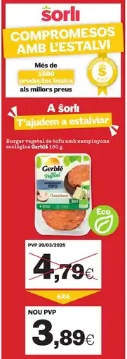 Sorli GERBLE Burger vegetal de tofu amb xampinyons ecològica oferta