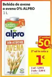 Alcampo Bebida avena 0% azucar alpro caja 6x1l oferta