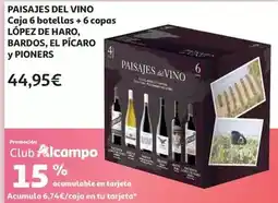Alcampo Paisajes del vino/lópez de haro/bardos/el pícaro y pioners - caja 6 botellas + 6 copas oferta