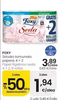 Eroski Foxy - papel higienico seda 4 + 2 oferta