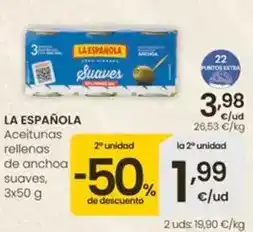 Eroski La española - aceitunas rellenas de anchoa suaves oferta