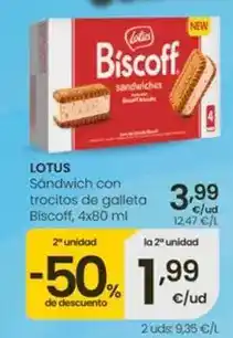 Eroski Lotus - sandwich con trocitos de galleta biscoff oferta