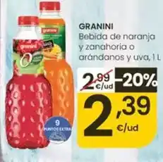 Eroski Granini - bebida de naranja y zanahoria o arandanos y uva oferta