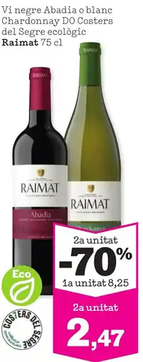 Sorli RAIMAT Vi negre Abadia o blanc Chardonnay DO Costers del Segre ecològic oferta