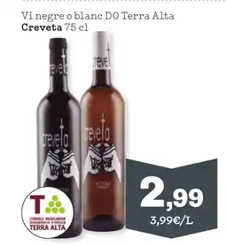 Sorli CREVETA Vi negre o blanc DO Terra Alta oferta