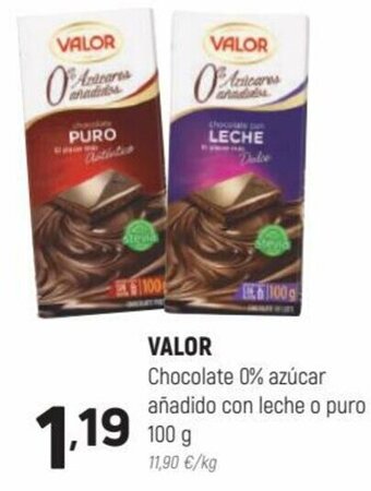 Coviran Valor Chocolate 0% Azúcar Añadido Con Leche o Puro 100 g oferta