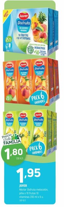 Coviran Juver Néctar Disfruta Melocotón, Piña o 10 Frutas 10 Vitaminas 200 ml x 6 u. oferta