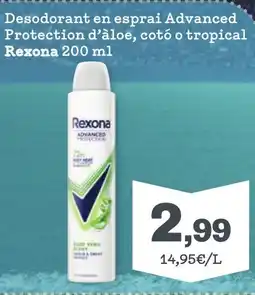 Sorli REXONA Desodorant en esprai Advanced Protection d'àloe, cotó o tropical oferta