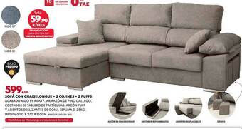BricoCentro Sofá Con Chaiselongue + 2 Cojines +2 Puffs oferta