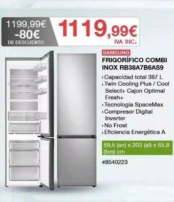 Costco Samsung Frigorífico Combi Inox Rb38a7b6as9 oferta