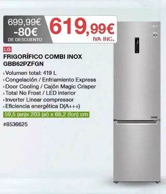 Costco Lg Frigorífico Combi Inox Gbb62pzfgn oferta
