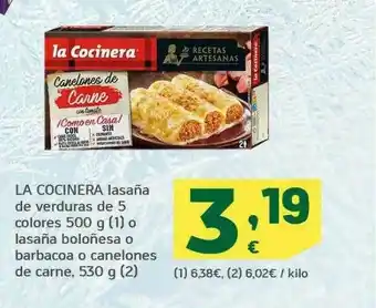HiperDino La Cocinera Lasaña De Verduras De 5 Colores O Lasaña Boloñesa O Barbacoa O Canelones De Carne oferta