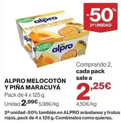 Hipercor Alpro - melocoton y pina maracuya oferta