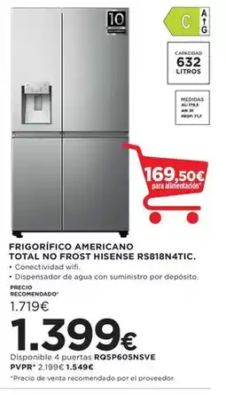 Hipercor Hisense - frigorífico americano total no frost rs818n4tiic oferta