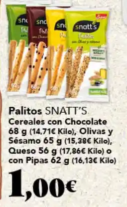 Gadis SNATT'S Palitos Cereales con Chocolate Olivas y Sésamo Queso o con Pipas oferta