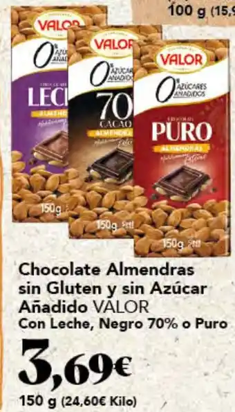 Gadis VALOR Chocolate Almendras sin Gluten y sin Azúcar Añadido Con Leche, Negro 70% o Puro oferta