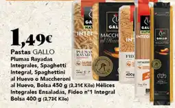 Gadis GALLO Pastas Plumas Rayadas Integrales, Spaghetti Integral oferta