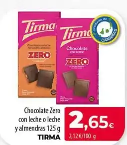 Spar Tenerife TIRMA Chocolate Zero con leche o leche y almendras oferta