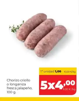 Alimerka Chorizo criollo o longaniza fresca jalapeño oferta