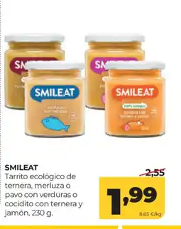 Alimerka SMILEAT Tarrito ecológico de ternera, merluza o pavo con verduras o cocidito con ternera y jamón oferta