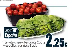 Unide Supermercados Tomate cherry, barqueta + cogollos, bandeja 3 uds. oferta