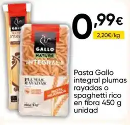 Cash FROIZ GALLO Pasta integral plumas rayadas o spaghetti rico en fibra oferta