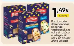 Cash FROIZ Pan tostado 30 rebanadas Recondo tradicional, sin sal y sin azúcar o integral sin sal y sin azúcar oferta