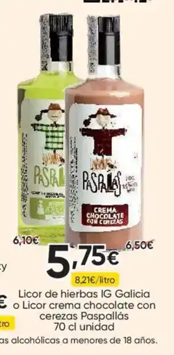FROIZ PASPALLÁS Licor de hierbas IG Galicia o Licor crema chocolate con cerezas oferta