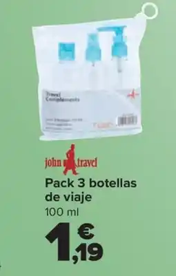 Carrefour JOHN TRAVEL Pack 3 botellas de viaje oferta